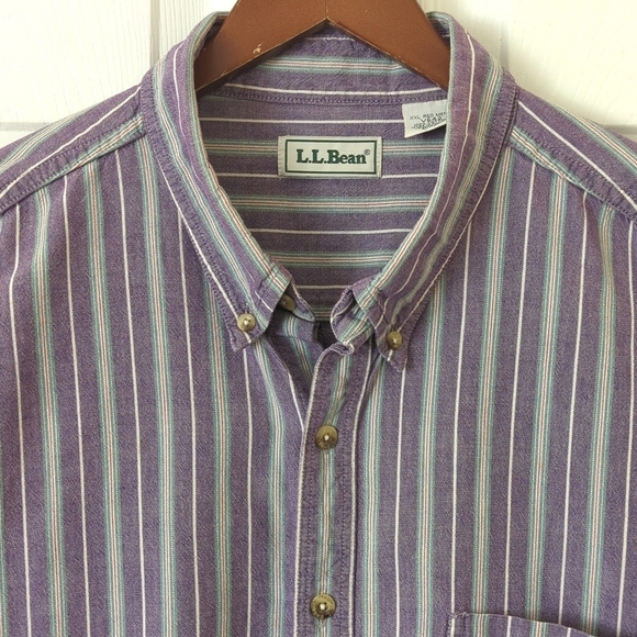 L.L. Bean 90's Vintage Classic Striped Long Sleeve Button Down Shirt Purple XXL - Picture 2 of 12